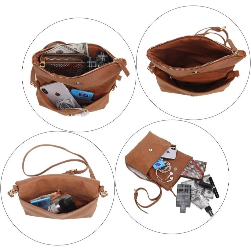 Crossbody Bag Women PU Leather Small Purse Stylish Detachable Strap